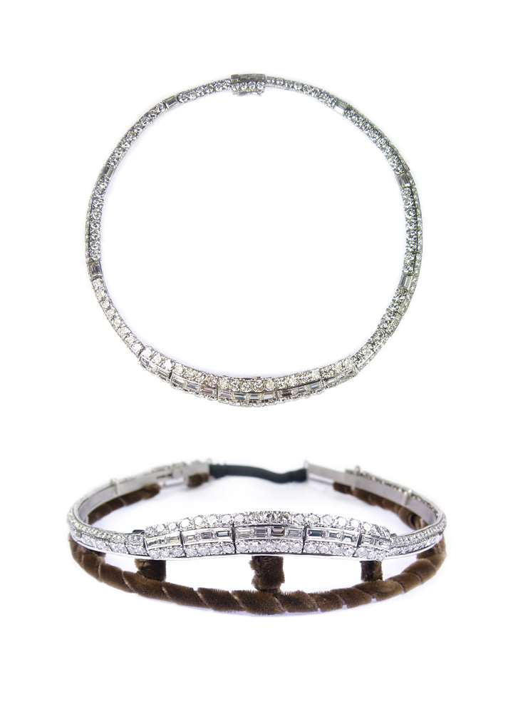 Diamond line collar necklace converting to a tiara